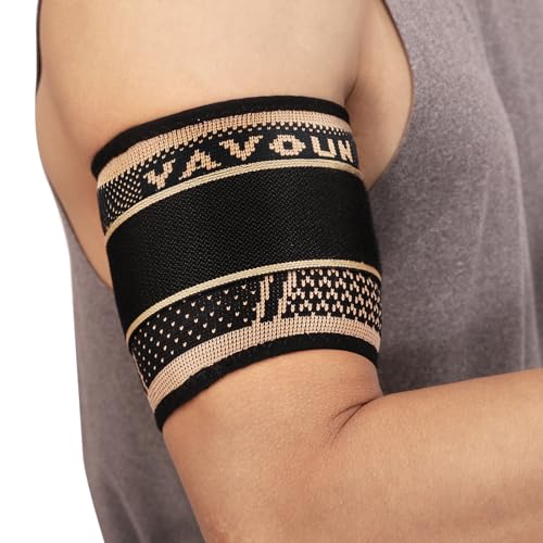 YAVOUN Bicep Tendonitis Brace with Compression Support 1Pair, Triceps Sleeves for Upper Arm Support, Bicep Tendonitis Sleeve for Pain Relief Fit Men and Women (Black + gold, Medium)