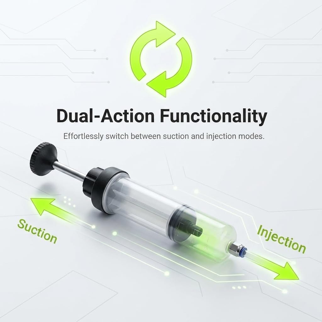 Car Power Steering Fluid Extractor, 200CC Manual Suction Pump, Multi-purpose Brake Oil & Fuel Syringe with Seal Ring & Extension Hose, Universal Filling Tool for Most Cars (White)