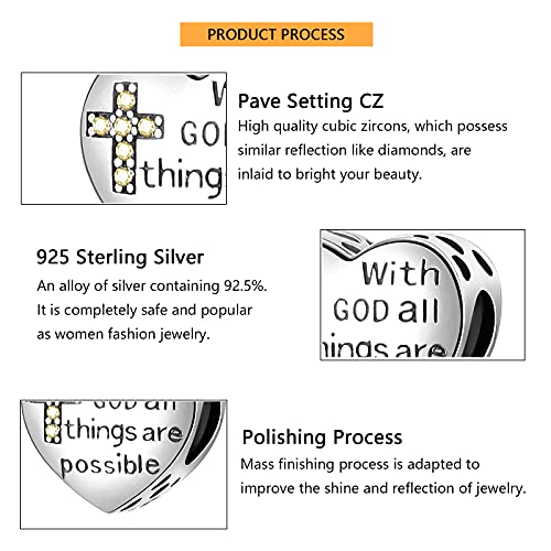 Orange Forest 925 Sterling Silver Cross Charms For Charm Bracelets With God All Things Are Possible Religious Heart Beads Jewelry Gift For Women #TOP5