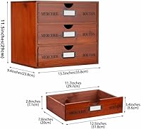 Vista 3 de Caja de Almacenamiento de Madera Organizador de Escritorio Rústico con 3 Cajones Accesorios de Escritorio de Oficina Estante Contenedores
