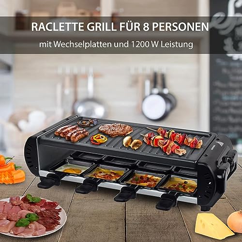 Syntrox Germany Raclette-Grill Set, Tischgrill, Party-Set für 8 Personen, 1200Watt Liestal mit Wechselplatten, Elektrogrill, Raclette Grill, 6 Kg, Stufenloser Temperaturregler – Bild 3