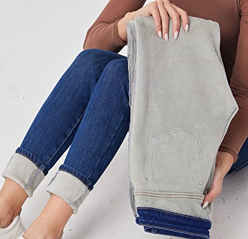 Fakanhui Women's Fleece Lined Jeans Winter Flannel Lined Jeans Thermal Denim Warm Jeans3