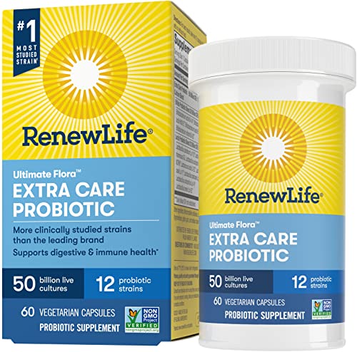 Renew Life Adult Probiotics, 50 Billion CFU Guaranteed, Probiotic Supplement for Digestive & Immune Health, Shelf Stable, Gluten Dairy & Soy Free, 60 Capsules