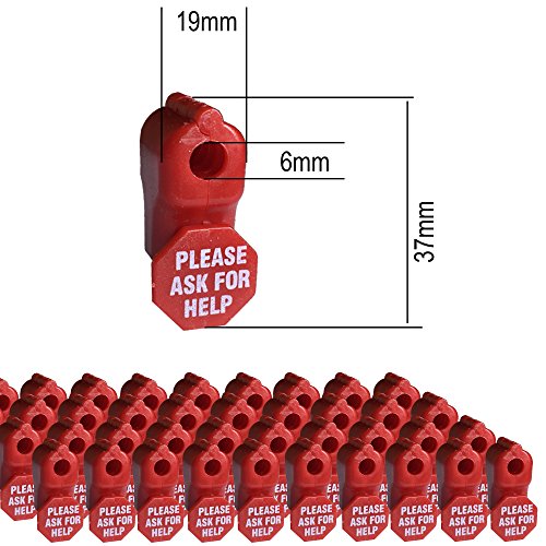 50 X 6mm Red Plastic Retail Shop Security Display Hook Anti- Theft, Anti Sweep Stop Lock with Please Ask for Help Sign for Pegboard or Slat wall UNLOCK KEY IS NOT INCLUDED