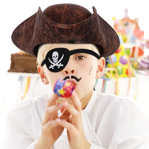 Renaissance Pirate Hat Costome Decoration Halloween Exchange For Male Female Tricorn Hat With Eye Patch & Necklaces3