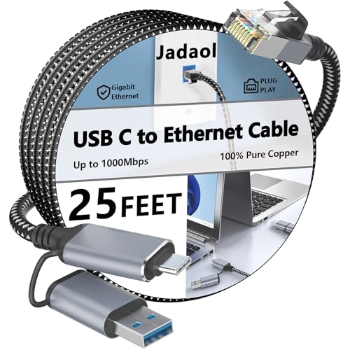 Câble type C vers Ethernet LAN Gigabit anti-coupure 7,6 m pour iPhone 15 Pro et Dell XPS