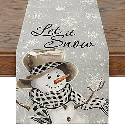 Siilues Winter Table Runner, Snoeman Winter Decorations Snowflake Christmas Runner for Table Seasonal Winter Holiday Decor for Dining Table Decorations (13'' x 72'') Cover