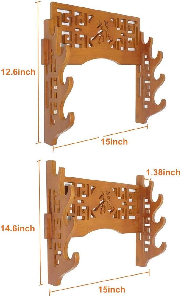 GOONSDS Bamboo Sword Holder Wall Mount Katana Stand Holder Display Rack Hanger 4-Tier