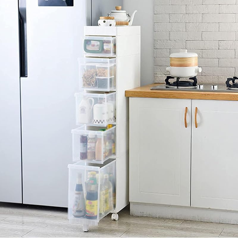 Image of MosQuick 5 layer Sleek Narrow Chest of Drawers Drawer Cabinet for Bathroom Living Room kitchen cabinet Multipurpose Drawers for Storage organizer plastic drawers storage pantry unit for kitchen