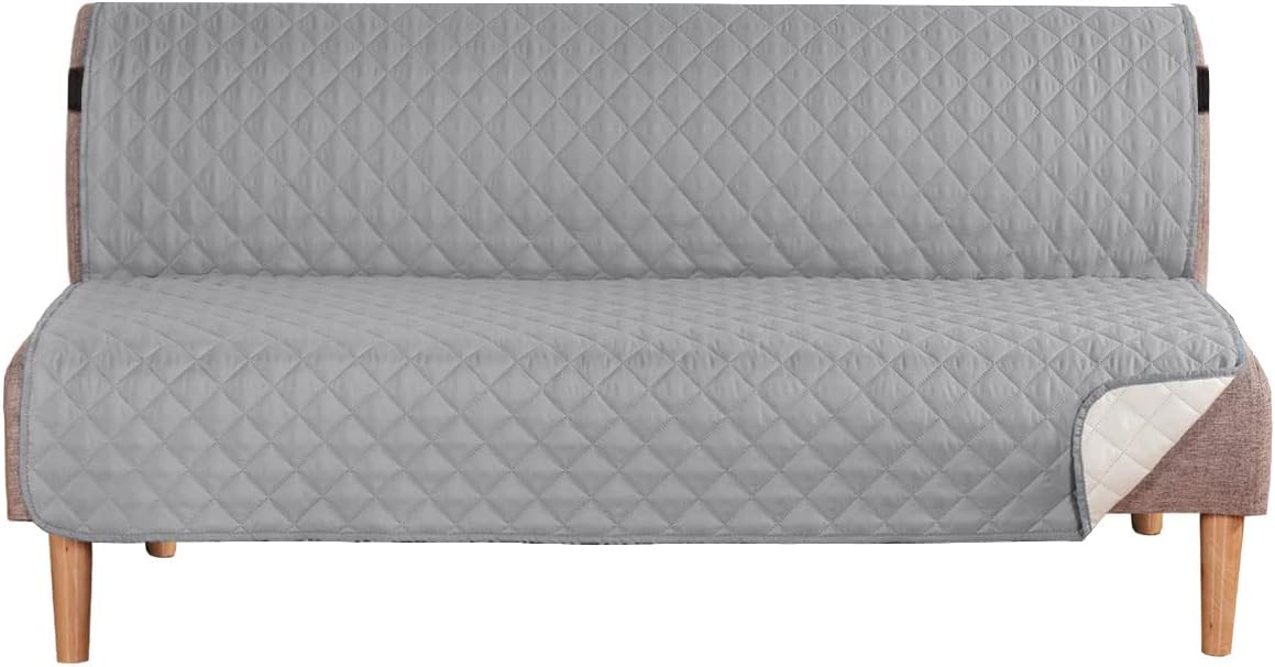 H.VERSAILTEX Reversible Futon Cover Water Repellent Armless Sofa Slipcover Washable Furniture Protector with Adjustable Elastic Strap Anti-Slip Futon Bed Cover for Dogs 70" Width Seat(Dark Teal/Beige)