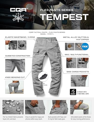 Image of CQR Men's Flex Stretch Tactical Pants, Water Resistant Ripstop Cargo Pants, Lightweight EDC Outdoor Work Hiking Pants