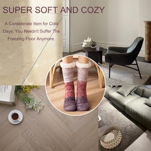 Image of Slipper Socks for Women with Gripper - Cozy Soft Thick Fuzzy Non Slip Indoor Home Grips Socks - Winter Non Slip Thick Fuzzy Socks