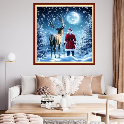 Image of Funchey Stamped Cross Stitch Kits, DIY Cross Stitch Pattern for Adults Beginners Needlepoint Kits Embroidery Kit Arts and Crafts 11CT&Santa Claus Snow Scene 18x18 inchs