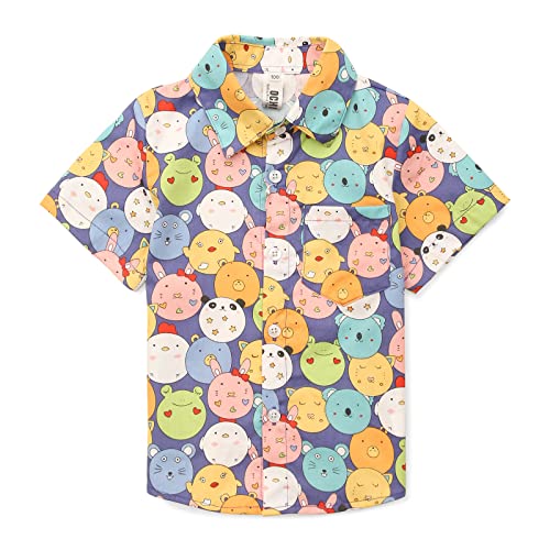 Little Toddler Boys Button Down Shirts Short Sleeve Cartoon Shirts Summer Dress Casual Top for Kids