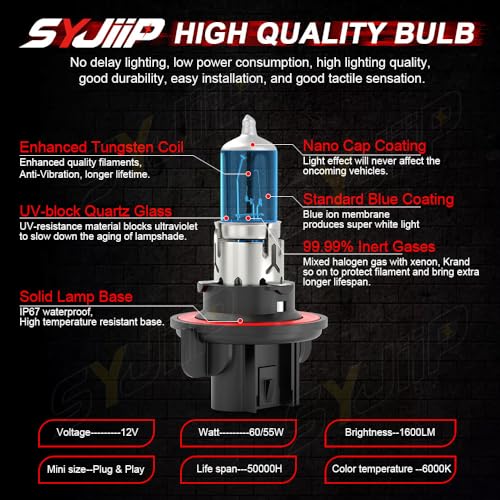 Image of Headlight Bulbs Compatible for Dodge Dakota Headlights 2005 2006 2007 2008 2009, H13 9008 High Low Beam Halogen Headlamp Combo 9145 Fog Light, 6000K Bright White, Pack of 4