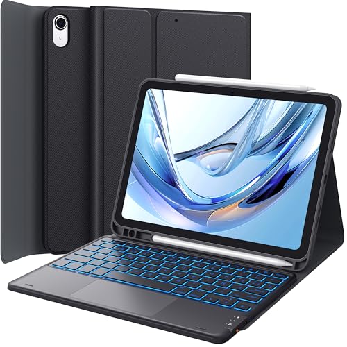 CHESONA Teclado iPad 10 Generación, Funda iPad A16 11 Generación 2025 con Teclado, Touchpad Inteligente, Retroiluminación de 7 Colores, 2 Canales BT, Magnético Español Ñ, Negro