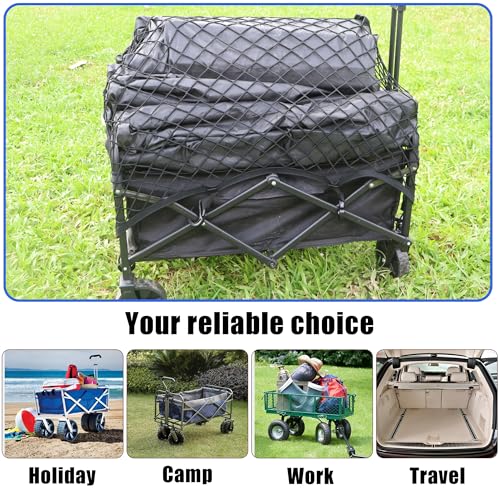 Image of Cargo Net for Utility Folding Wagon, Beach Cart,Trolley Cart, Wagon net Cover,Garden Cart Cover Net - Elastic Heavy Duty Nylon Net with 4 Hooks (35.5 inchx23.6 inch to 71 inchx47 inch) (4)