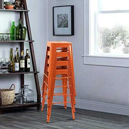 Image of Devoko Metal Bar Stools 30 inch Indoor Outdoor Stackable Barstools Modern Style Industrial Vintage Counter Bar Stools Set of 4 (30 inch, Orange)