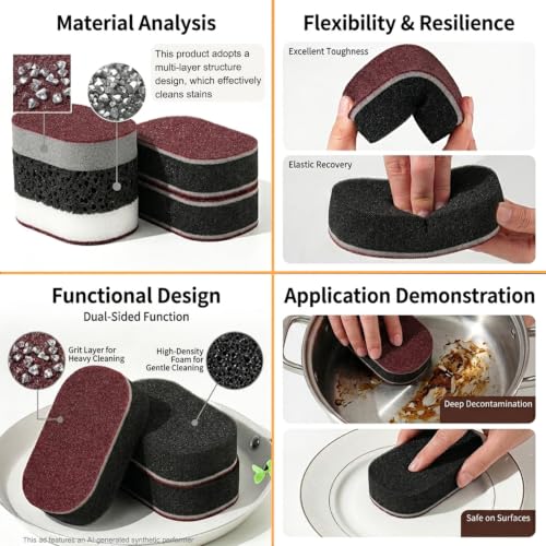 Image of Cleaning Sponges Eraser,2026 New Heavy Duty Scouring Pad,Dish Sponges | Shower and Tub Scrubber Sponge for Kitchen, Bathroom,Sink,Floor and Home Cleaning
