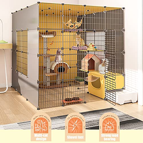 Cage de chat intérieure modulable en métal avec litière fermée et plateforme - 5