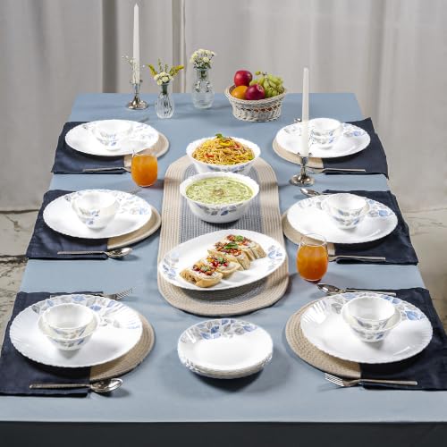 Image of Treo by Milton Opalware Aurelia Lunis Dinner Set of 35 | Serving for 6 | Microwave & Dishwasher Safe | Bone-Ash Free | Tempered Toughness | Plates, Bowls, Spoons | Crockery Set for Dining & Gifting