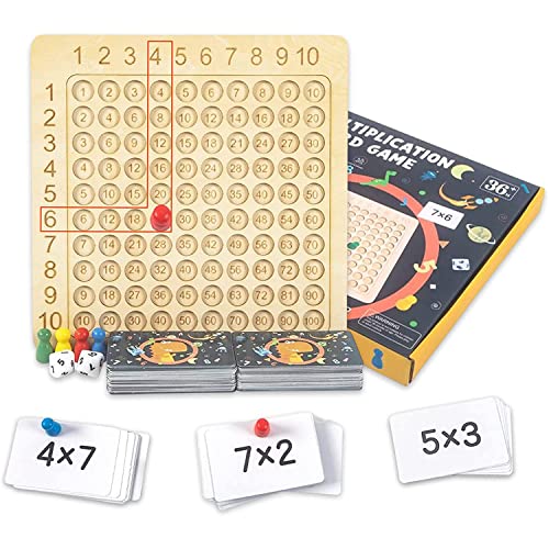 HIQE-FL Tablero de Multiplicación Montessori,Tabla de Multiplicar de Madera,Juego de Mesa de Multiplicación,Ábacos de Madera,Juguete Educativo de Matemáticas Cover