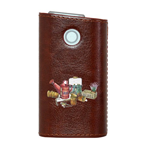 glo グロー グロウ 専用 レザーケース レザーカバー タバコ ケース カバー 合皮 ハードケース カバー 収納 デザイン 革 皮 BROWN ブラウン 花 鉢植え フラワー 014392