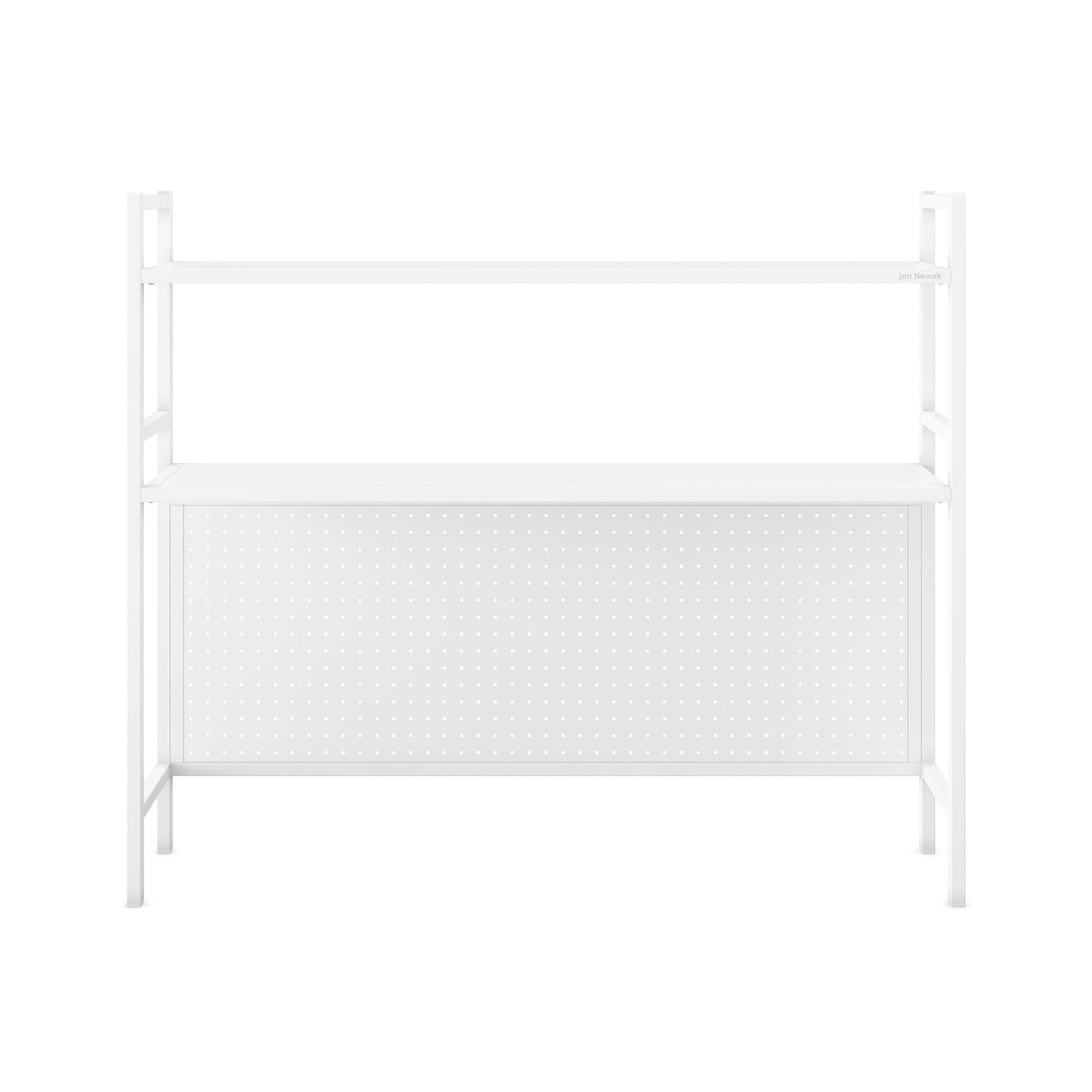 Jan Nowak Bücherregal für den Schreibtisch - Wendy | Schreibtischregal Metall mit 2 Regalböden, Lochplatte | Aufsatzregal Ideal für Büros und Kleine Räume | 115 x 98 x 22 cm | Weiß