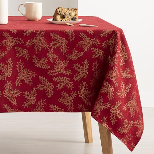 GAMUSI Christmas Tablecloth Jacquard Golden Thread Dining Table Rectangular Christmas Decoration 140 x 240 cm, Red