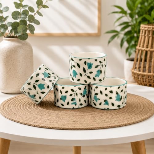 Image of Niyara Stoneware Handmade Ceramic Stylish Premium Bowls Serving Bowls Microwave Dishwasher Safe (frozzy Leaf Small Bowls)