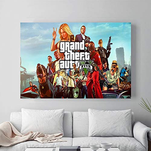 yhyxll GTA 5 Leinwand Kunstdruck Malerei Poster Wandbilder Für Raumdekoration Wohnkultur Kein Rahmen Bild 60x90 cm