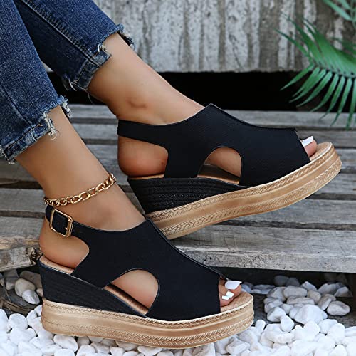 Wedge Sandals For Women,Women's Wedge Sandals Mid Heel Buckle Ankle Strap Espadrilles Wedge Platform Sandals For Women Dressy Summer Casual Bech Outdoor Sandals Wedges Sandal Shoes #TOP4