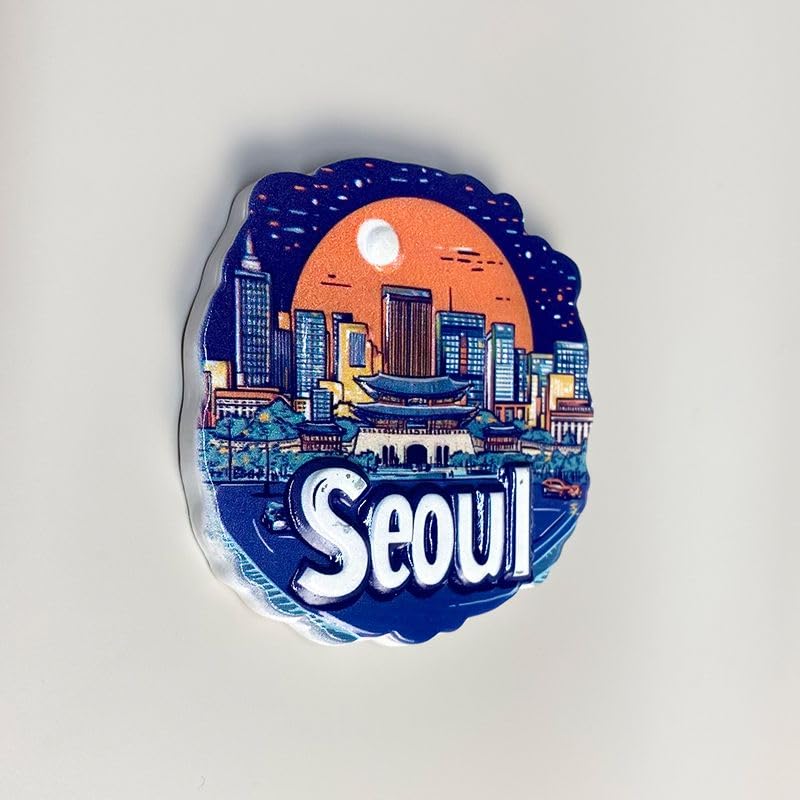Imán decorativo de resina 3D con skyline de Seúl miniatura 5