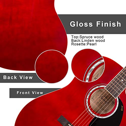 Image of JUAREZ Arpeggio 41 Inch Acoustic Guitar Kit, JRA41SP-RD Spruce Top, Rosewood Fretboard & Bridge, Truss Rod, Chrome Die Cast Machine Tuners, Red