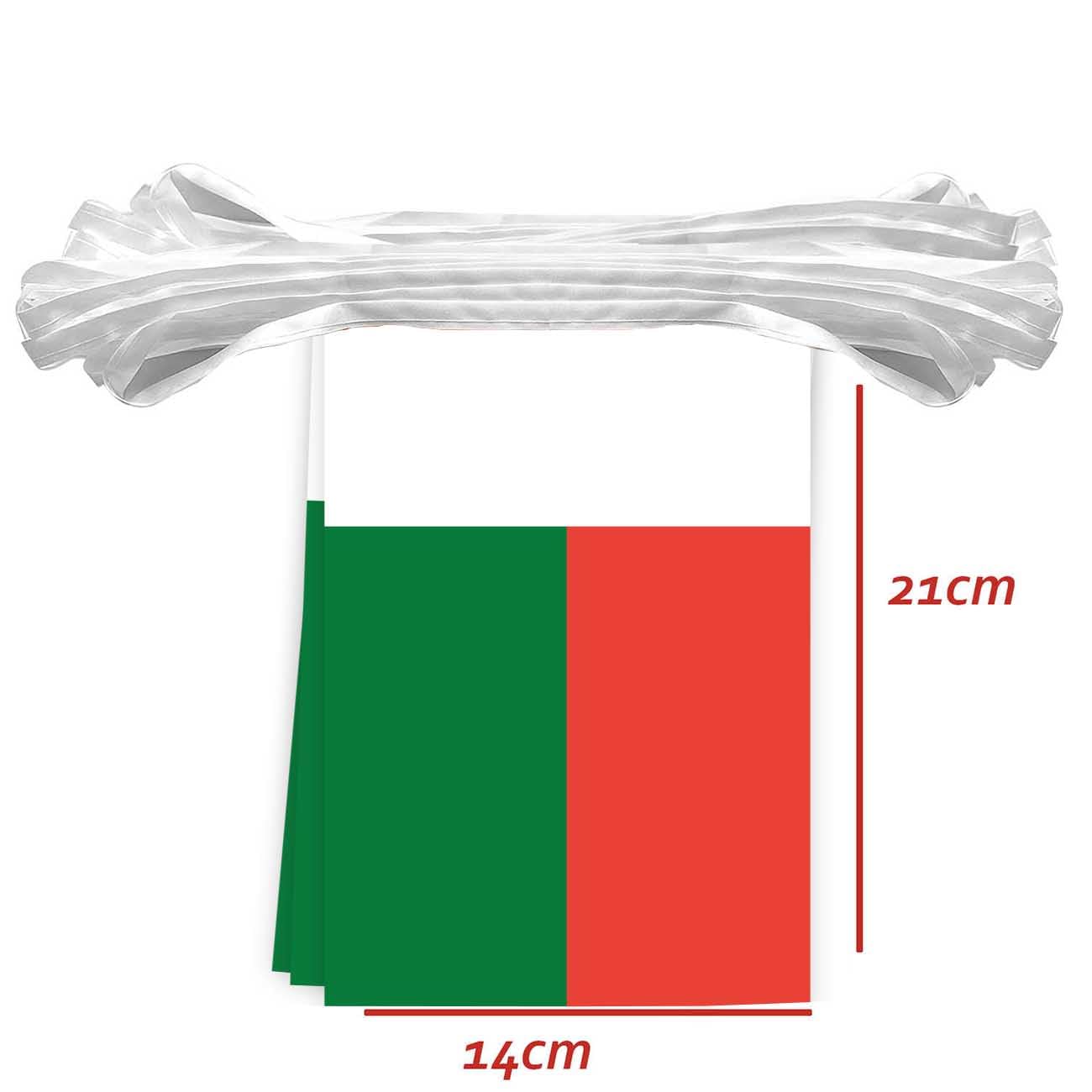 Lot de 30 drapeaux de Madagascar rectangulaires en corde 10 mètres bannières décoratives
