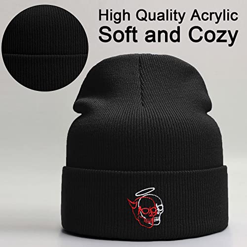 Skull Beanie For Men Women Knit Winter Hats Warm Soft Stretchy Daily Embroidered Cap For Cold Weather-Angels Demons #TOP1