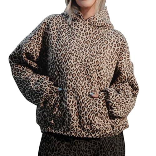 LAPUNIOT Womens Camo Sweatshirt Oversized Leopard Print Hoodie 2000s Pullover Sweatshirt Hooded Y2k Graphic Hoodies (US Alpha Medium Regular Regular Hoodie)