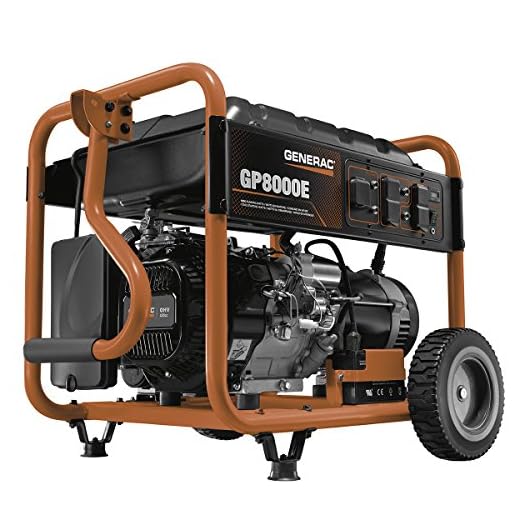 Generac 6954 GP8000E 8,000 Running Watts/10,000 Starting Watts Electric Start Gas Powered Portable Generator - CSA Compliant