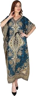 Ukal Women's Kaftan Maxi Dress, V-Neck, Paisley Print, Kimono Sleeves with Belt Price In India