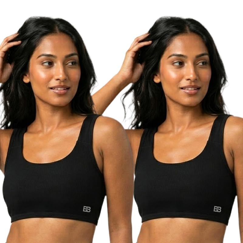 bold & beauty Women’s Cotton Blend U Neck Sports Bra Non-Wired Pad Optional Medium Support Activewear Fitness Bra for Gym Yoga (Pack of 2) Black-picture-36