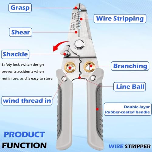 Image of All in 1 Multifunction Stainless Steel Wire Stripper /Wire Crimping Tool, Wire Cutter, Wire Crimper, Cable Stripper, Wiring Tools and Multi-Function Hand Tool (Grey) (Wire Stripper)