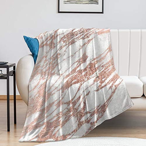 Flannel Fleece Throw Blanket Chic Elegant White And Rose Gold Marble Pattern Pattern Comfortable Air-Conditioned Quilts For Spring Summer Autumn Winter Fade Resistant Bed Blanket For Women Men, 40 X 5 #TOP6
