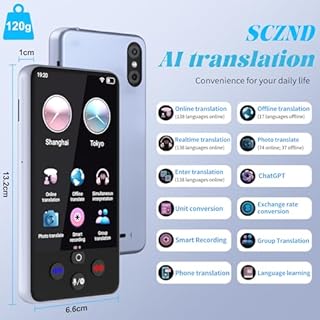 SCZND Traduttore Simultaneo Vocale Offline, 138 Lingue Traduttore Vocale Istantaneo Multilingue, Traduttore Istantaneo Vocale con Translator di Foto/Italiano offline, con 2000 mAh Batteria
