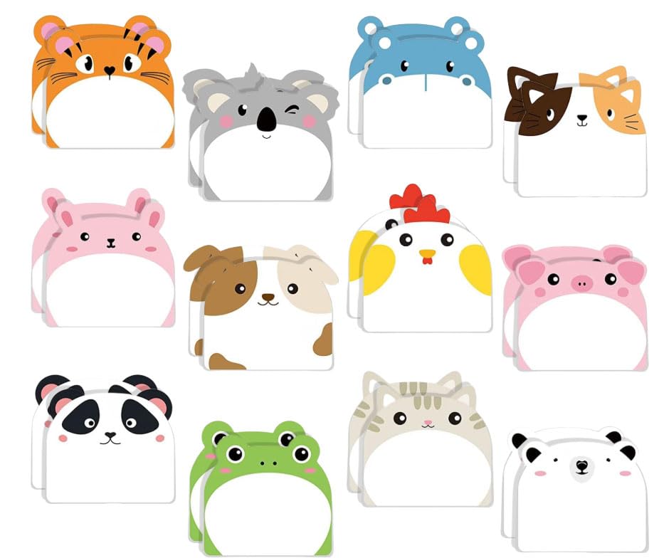 24pcs Cute Sticky Notes,Post It Notes Set,Post It Notes Set,Sticky Notes Set,Memo Pad,Animal Shaped Sticky Note Pads Self Stick Memo Pad For Office Home Kids Students Roommates Tab Gifts (24)