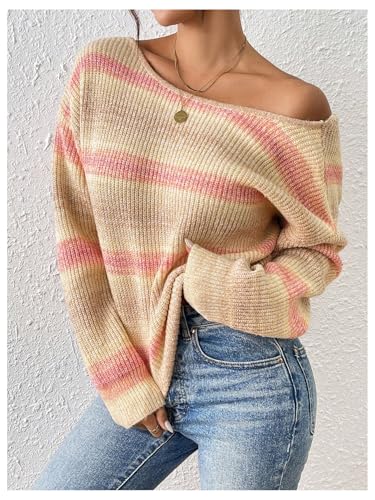 MakeMeChic Women's Striped Print Long Sleeve Sweaters Backless Twist Pullover Tops4