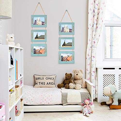 Dlquarts 5X7 Hanging Picture Frames Collage Wall Decor, Photo Frames 5X7 Without Mat & 3.5X5 With Mat, Rustic Wood 3-Frame, Ocean Blue, 2-Pack #TOP1