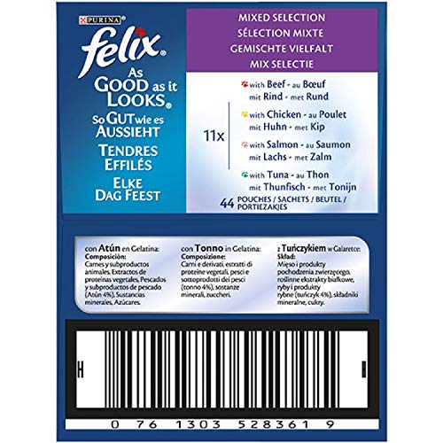 Felix Katzennassfutter Gelee Gemischte Vielfalt 44 x 100 g Multipack Premium Portionsbeutel