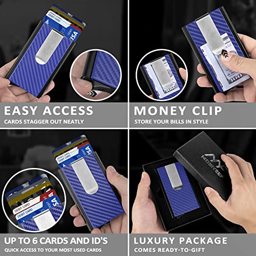 Mosiyeef Minimalist Wallet For Men, Rfid Blocking Card Wallet For Men, Card Holder With Money Clip With Leather Wrapped, Slim Front Pocket Automatic Pop Up Wallet Gifts For Men, Habor Blue #TOP4