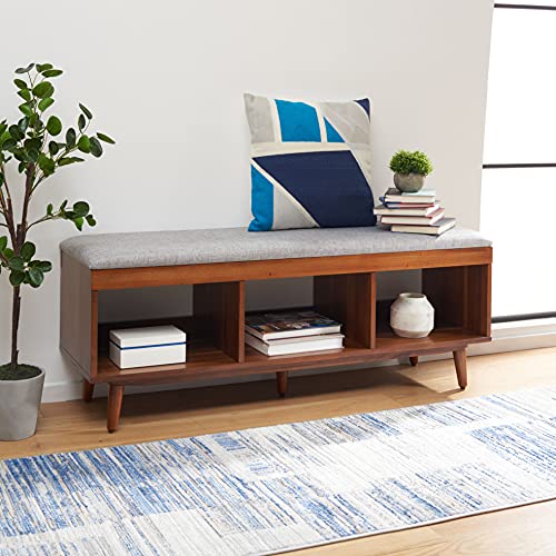 Safavieh Home Collection Cricket Linen Cushion Acacia Wood Open Storage Shelf Rectangle Bench Bch5000B, Grey/Natural #TOP24