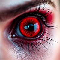 Rot Farbige Linsen & Geprüfte Kontaktlinsen - Grußlige Tageslinsen für Halloween & Fasching - ohne Stärke - Vampir & Dracula (Rot) (1 Paar / 2 Stück)